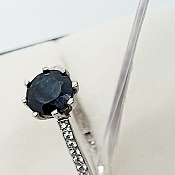 SAPPHIRE BLUE RING WITH CZ SIMULATED DIAMONDS, 925SS - Picture 3 of 6